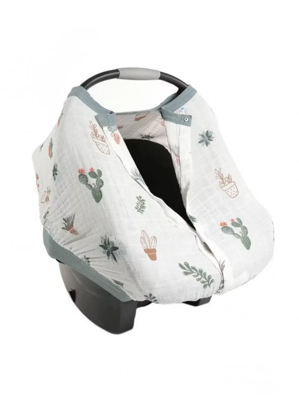 Neutral Cactus Print Baby Car Seat Canopy Cover - White & Green